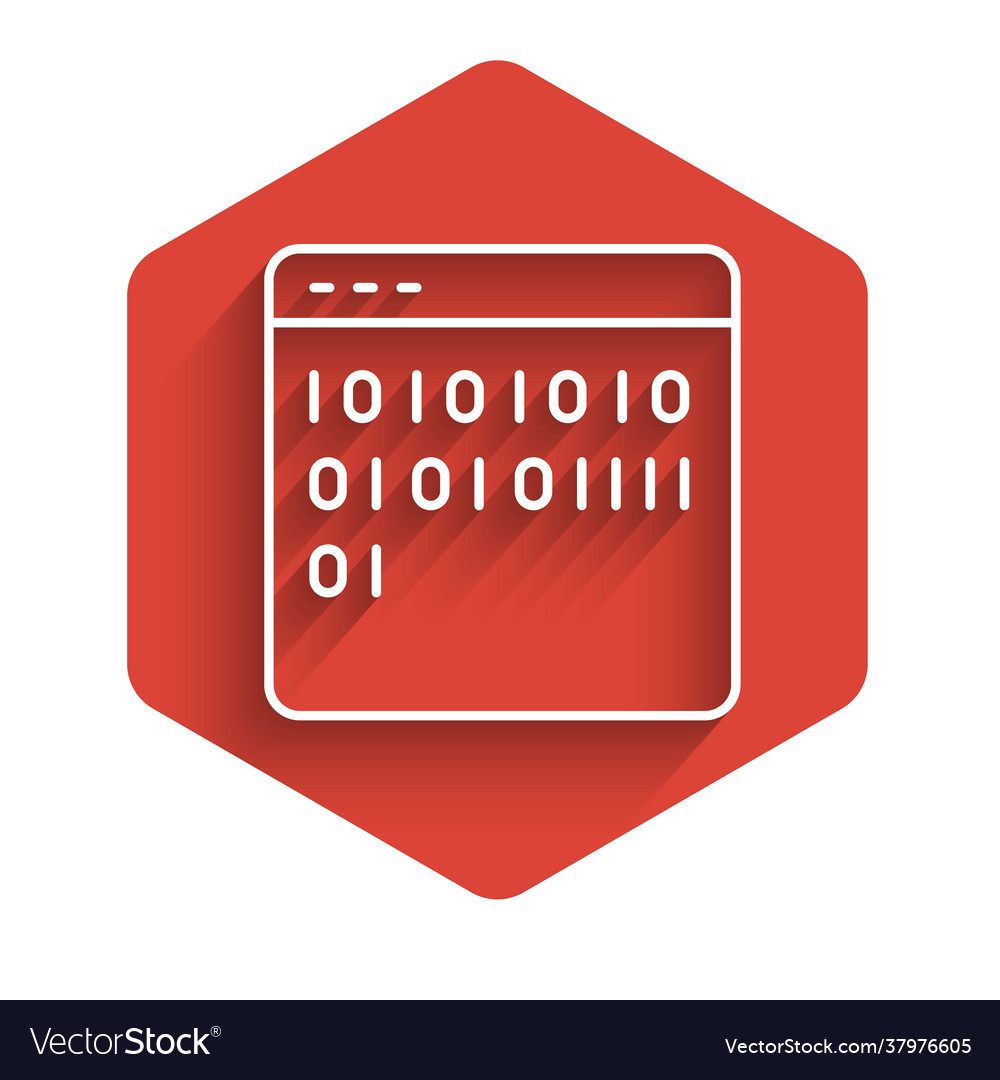 White line binary code icon isolated with long vector image White line binary code icon isolated with long