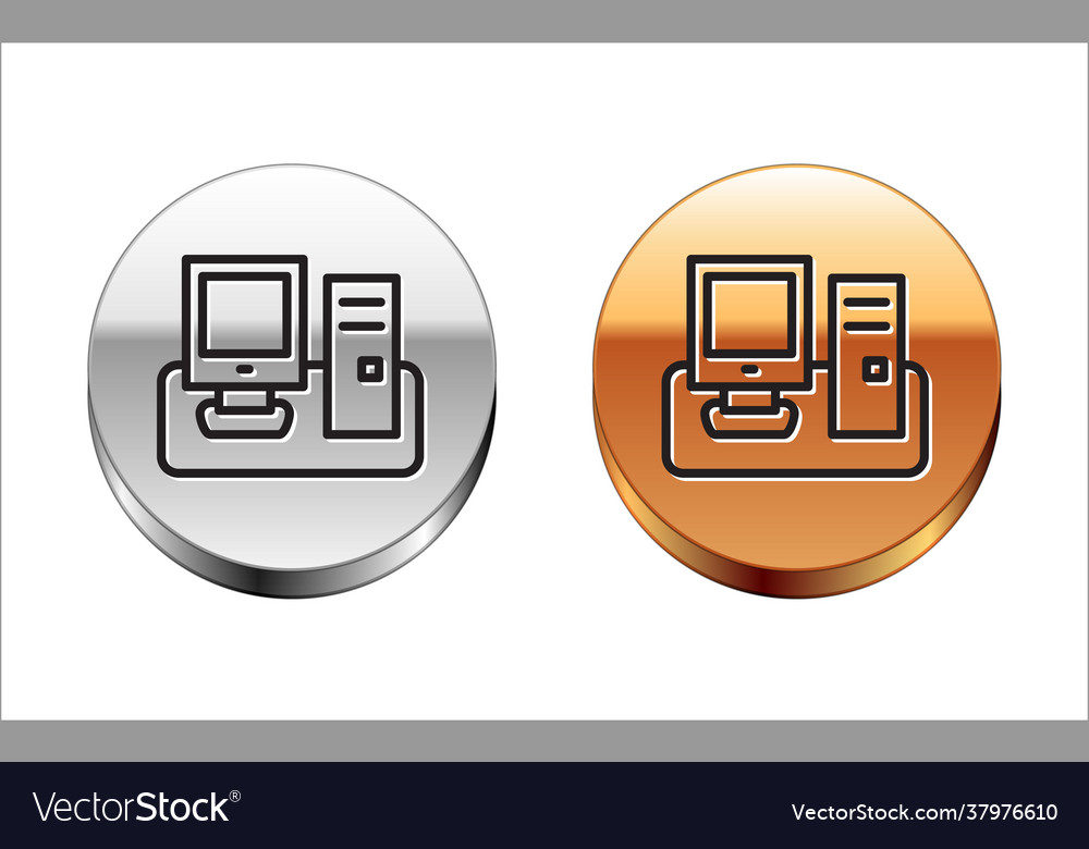 Black line computer monitor with keyboard vector image Black line computer monitor with keyboard