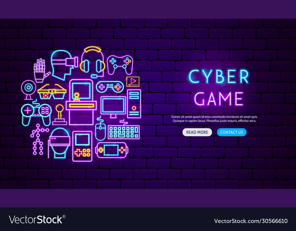 Cyber game neon banner design