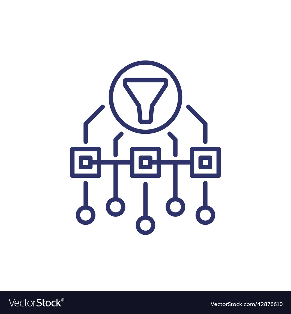 Data filtering line icon with a funnel