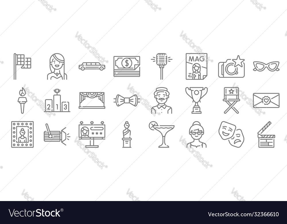 Fame line icons linear set quality vector image Fame line icons linear set quality