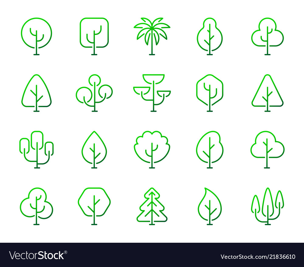 Geometric trees simple color line icons set vector image Geometric trees simple color line icons set