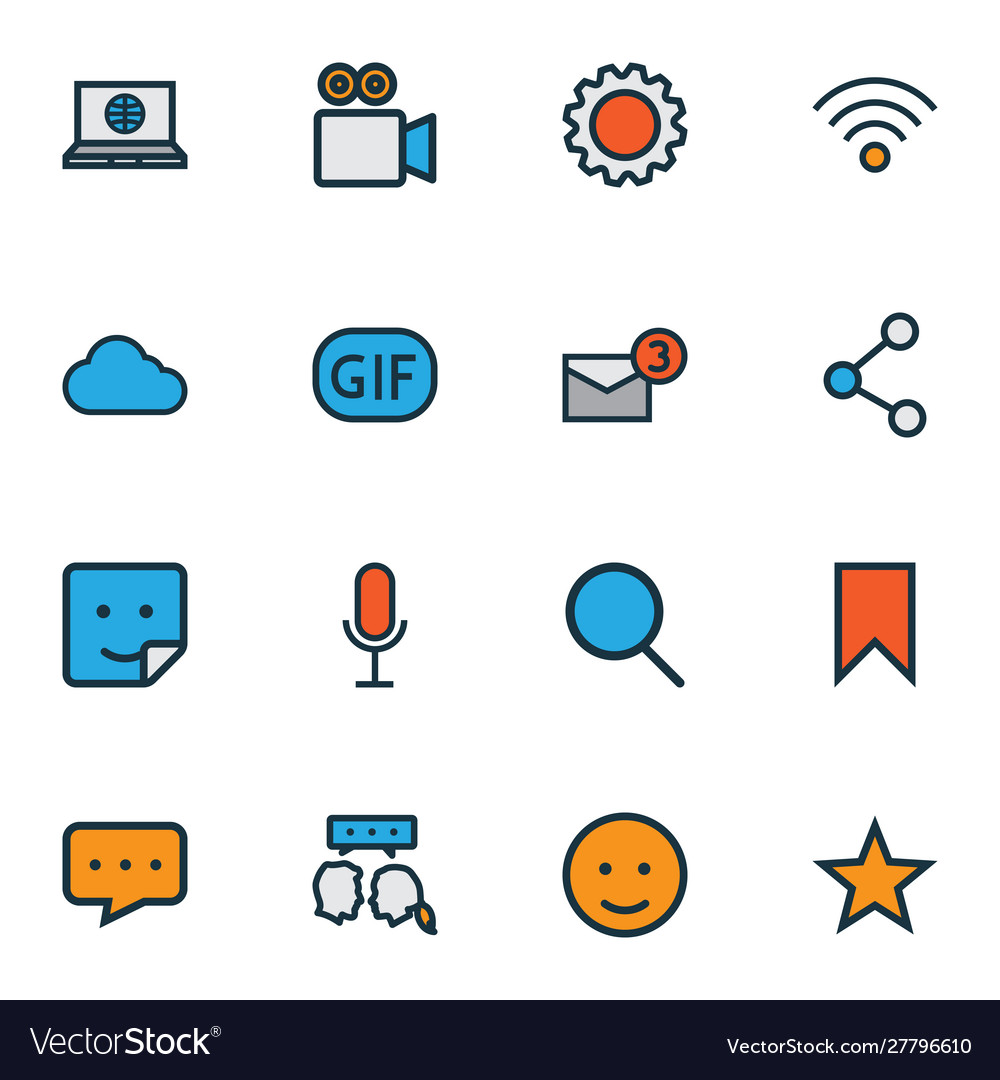 Network icons colored line set with voice chat