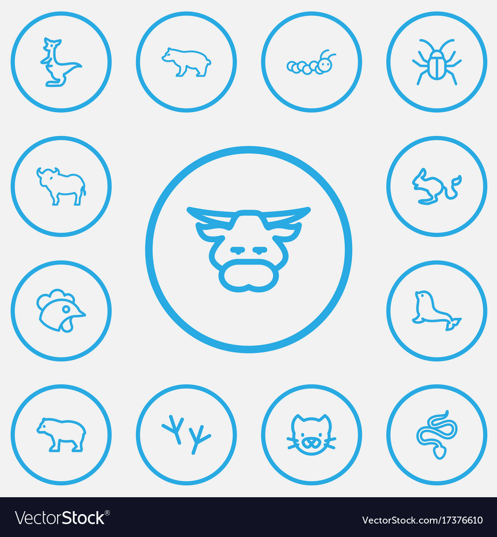 Set of 13 editable zoo outline icons includes