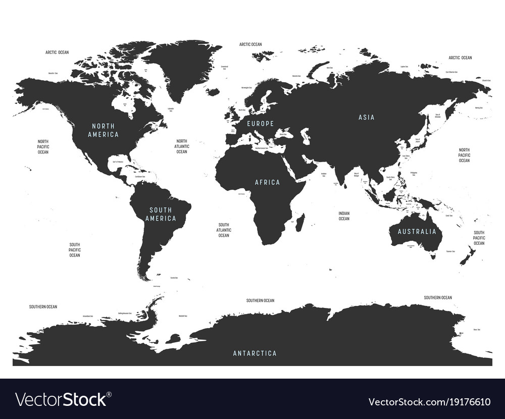 The World Map With Labels World map of oceans with labels of oceans seas Vector Image