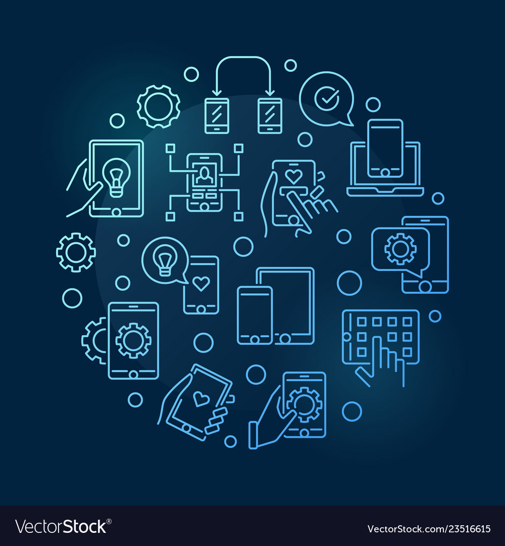 Apps and app development round blue line