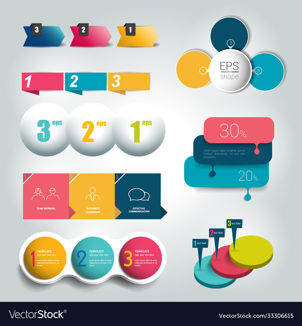 Big set 3 steps round diagram graph chart vector image Big set 3 steps round diagram graph chart