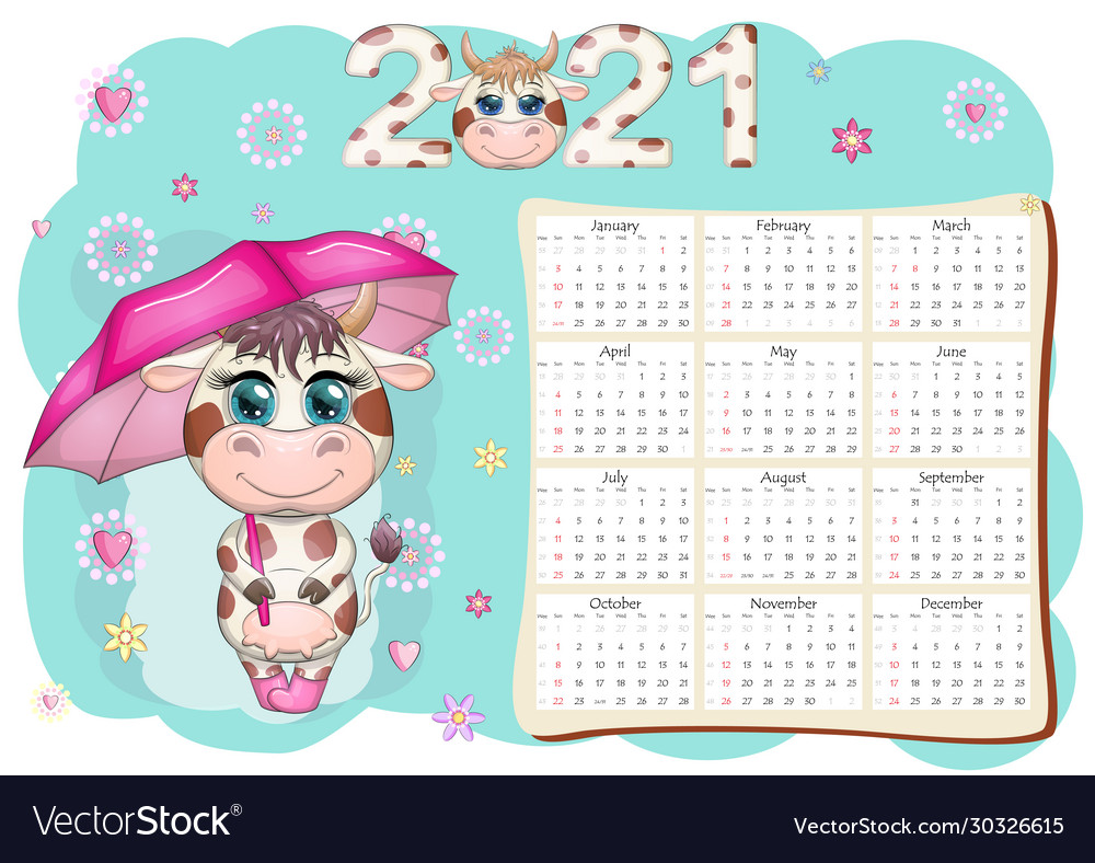 Calendar 2021 the bull is a symbol new