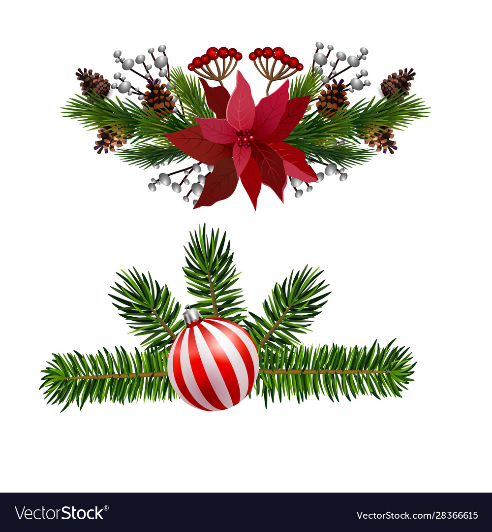 Christmas decorations with fir tree collection Vector Image
