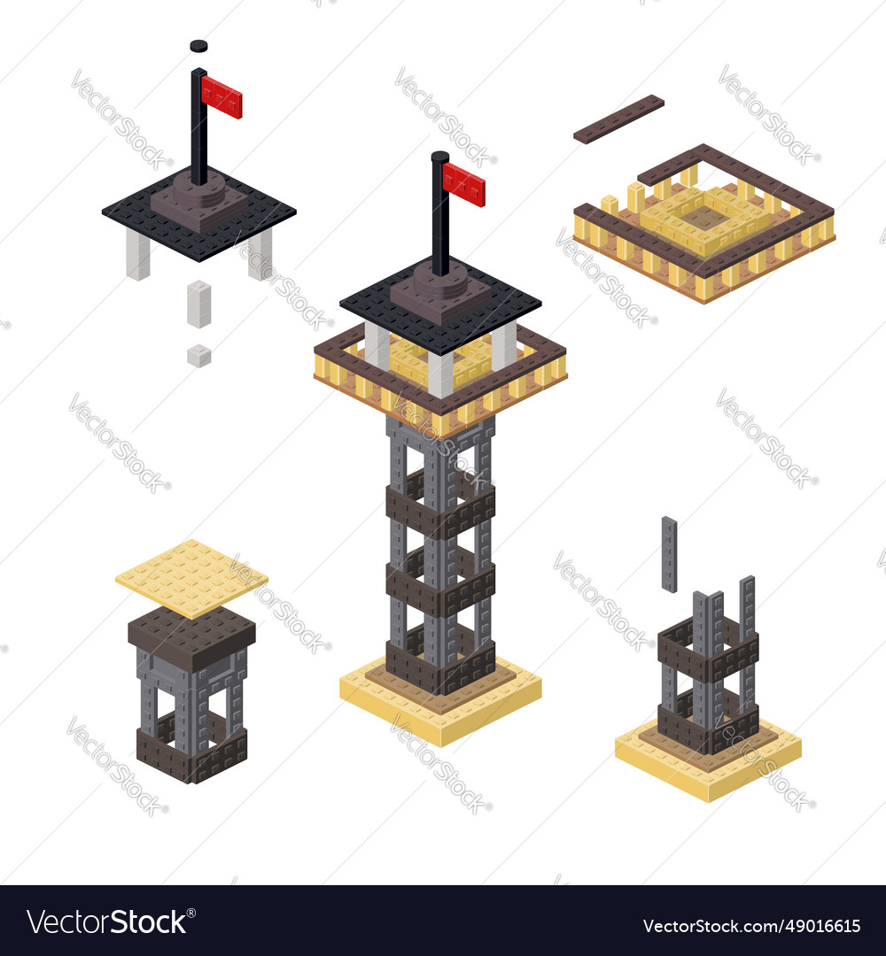 Concept with an observation tower in isometric Vector Image Concept with an observation tower in isometric