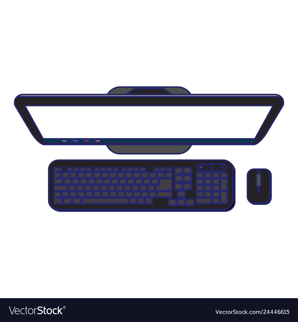 Desk computer with keyboard and mouse topview blue Vector Image Desk computer with keyboard and mouse topview blue