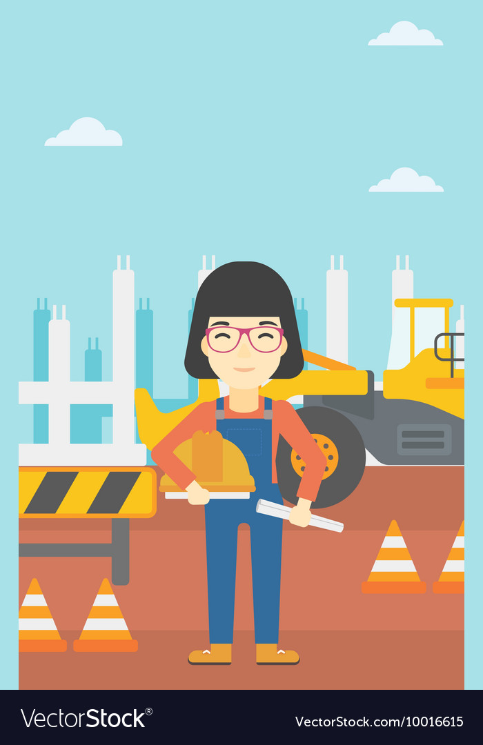 Engineer with hard hat and blueprint