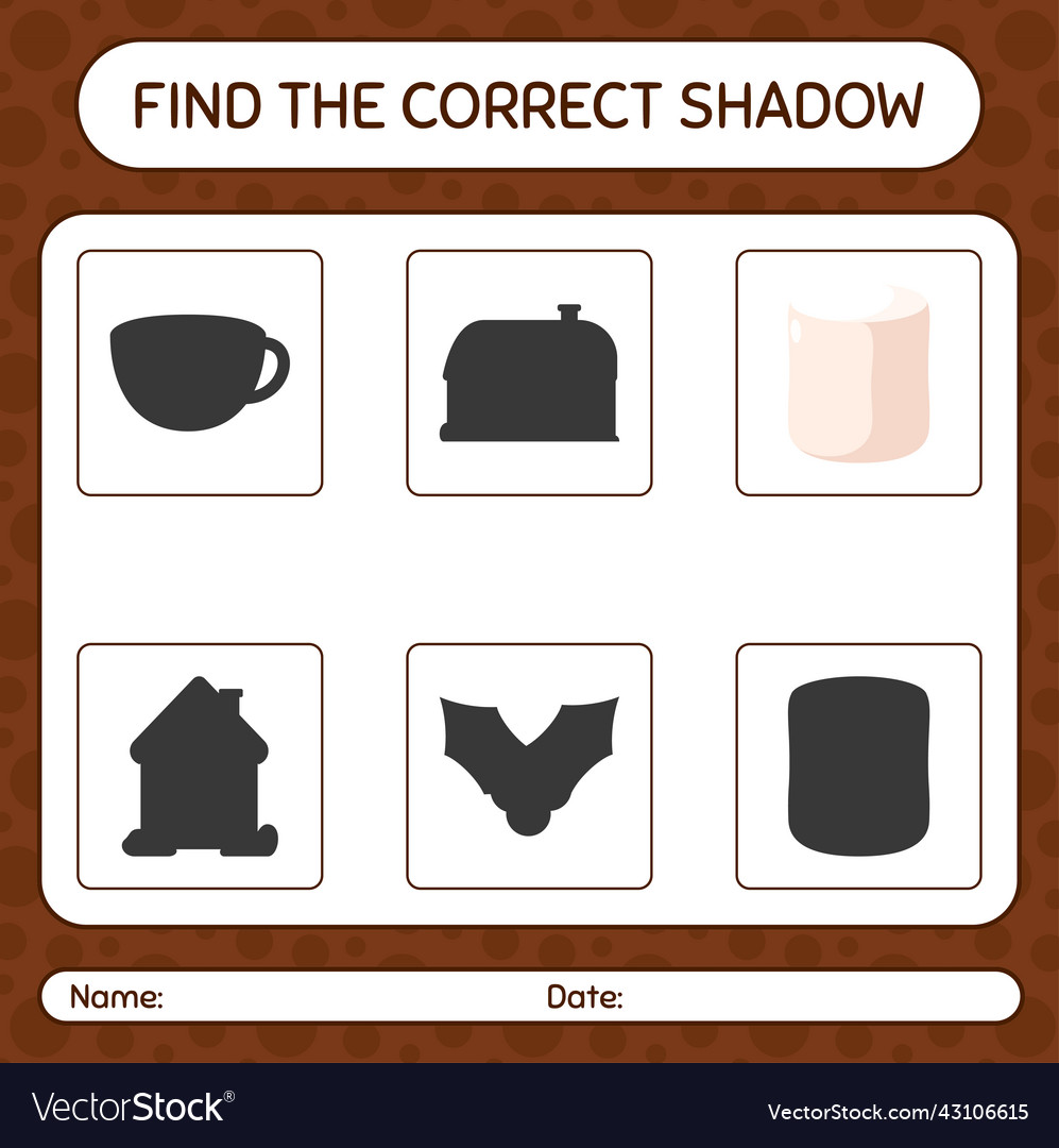 Find the correct shadows game with marshmallow vector image Find the correct shadows game with marshmallow