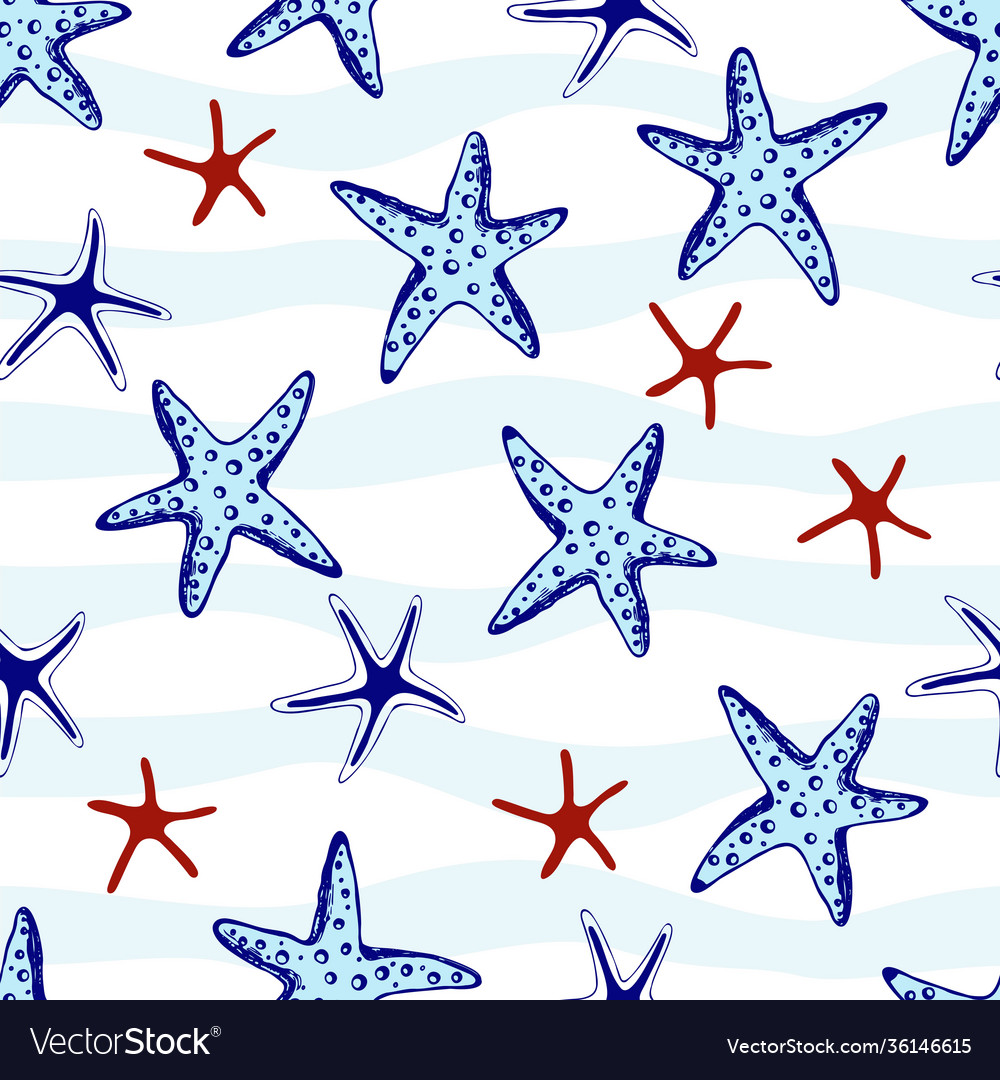 Hand drawn sea stars seamless marine shell print Vector Image