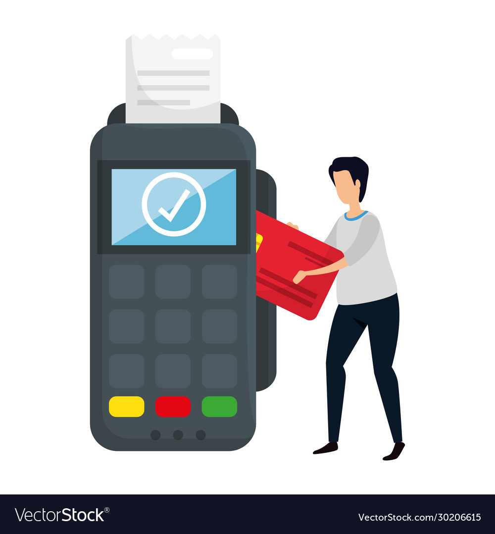 Man with dataphone device isolated icon vector image Man with dataphone device isolated icon