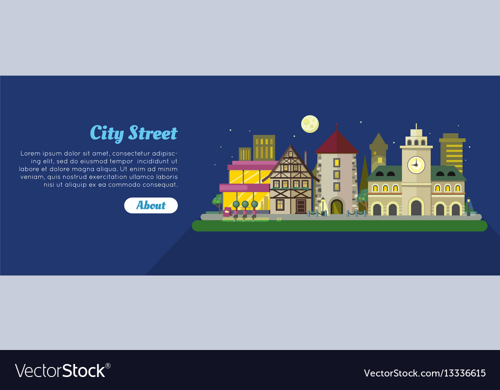 Night City Street Day Flat Banner Royalty Free Vector Image