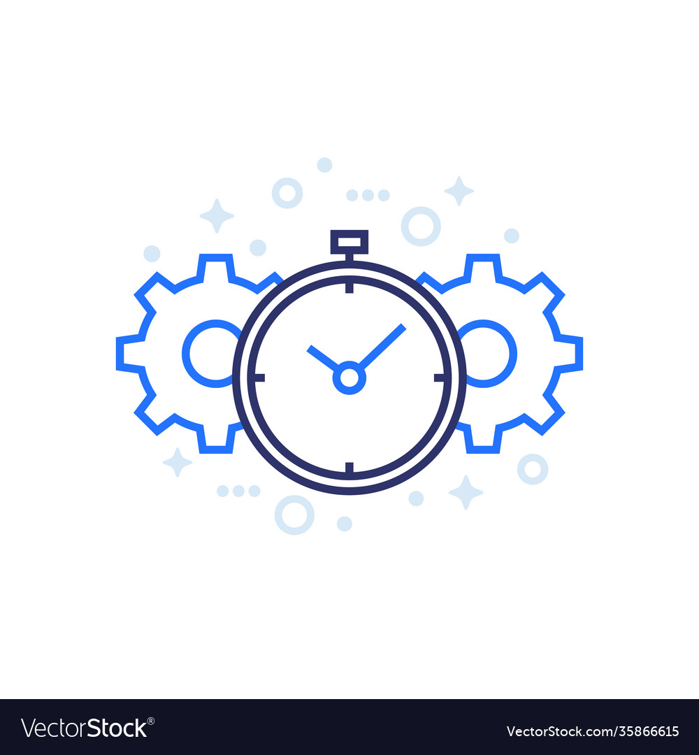 Productivity line icon with stopwatch and cogs