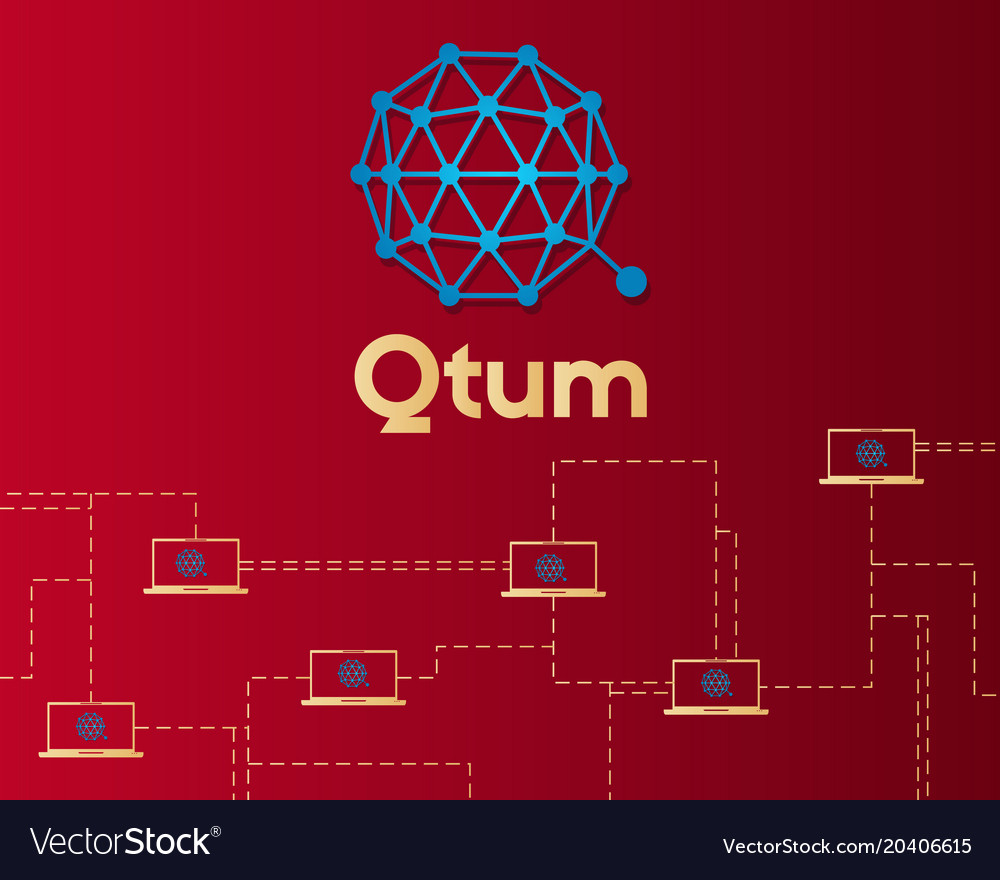 Qtum blockchain cryptocurrency on red background