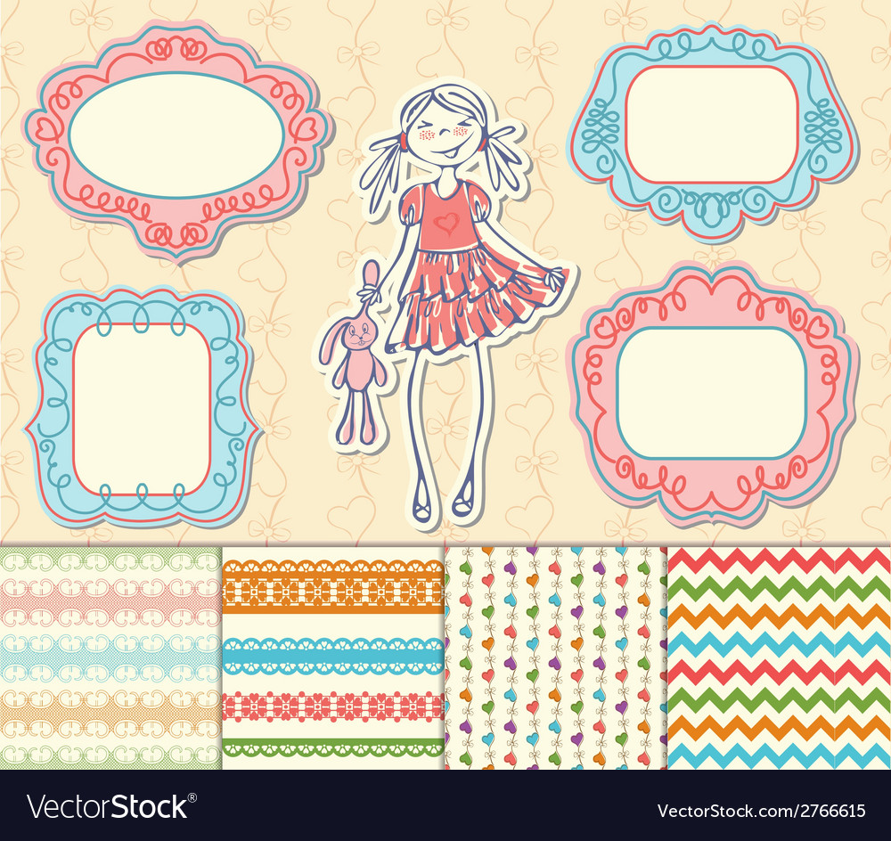 Romantic set of labels frames and pattern