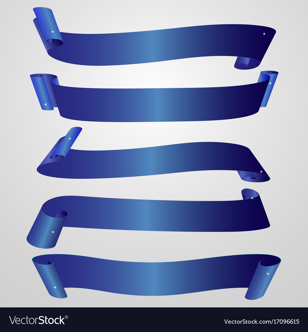 Set horizontal blank blue ribbon banner Royalty Free Vector