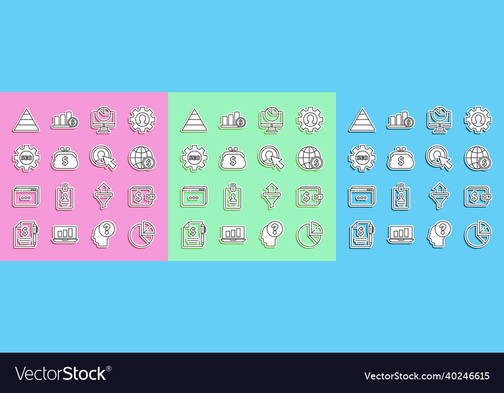 Set line pie chart infographic wallet with dollar