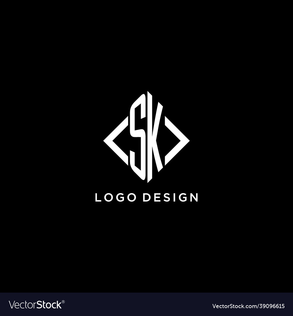 Sk initial monogram with rhombus shape logo design