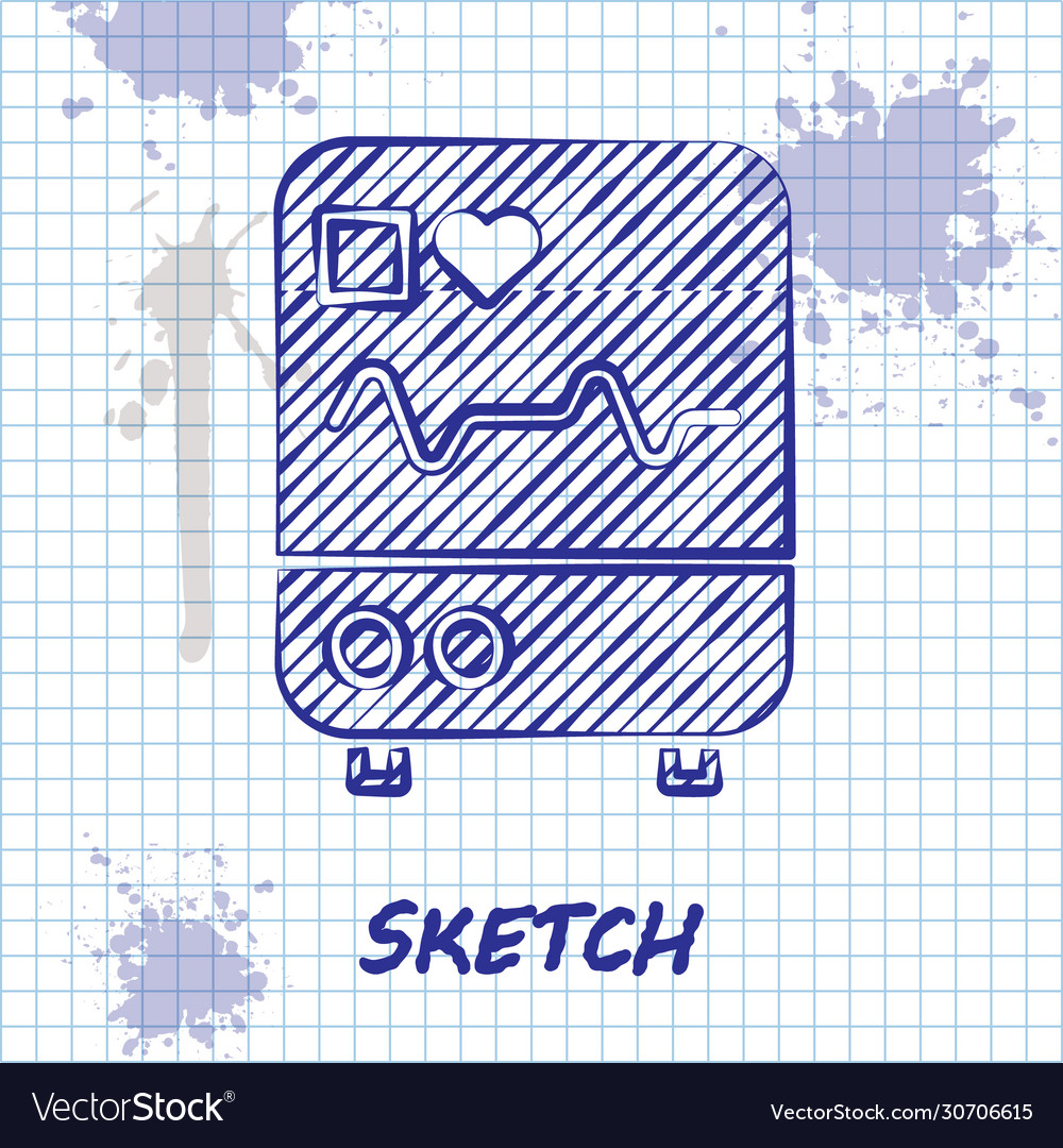 Sketch line computer monitor with cardiogram icon vector image Sketch line computer monitor with cardiogram icon