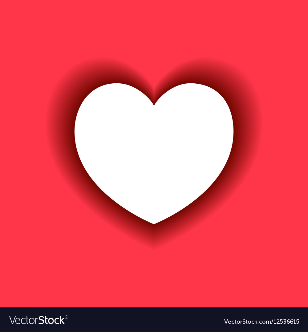 White heart with shadow on red background