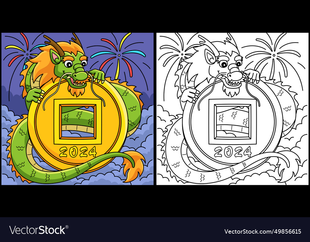 Year of the dragon with 2024 coin vector image Year of the dragon with 2024 coin