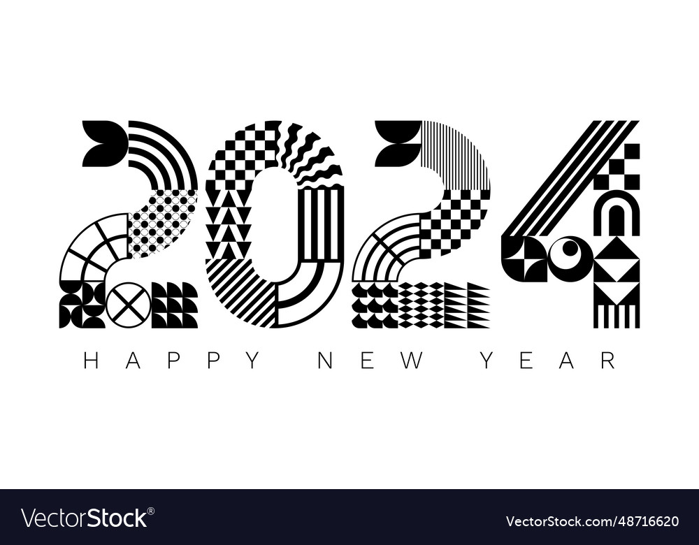 2024 modern geometric lettering new year card