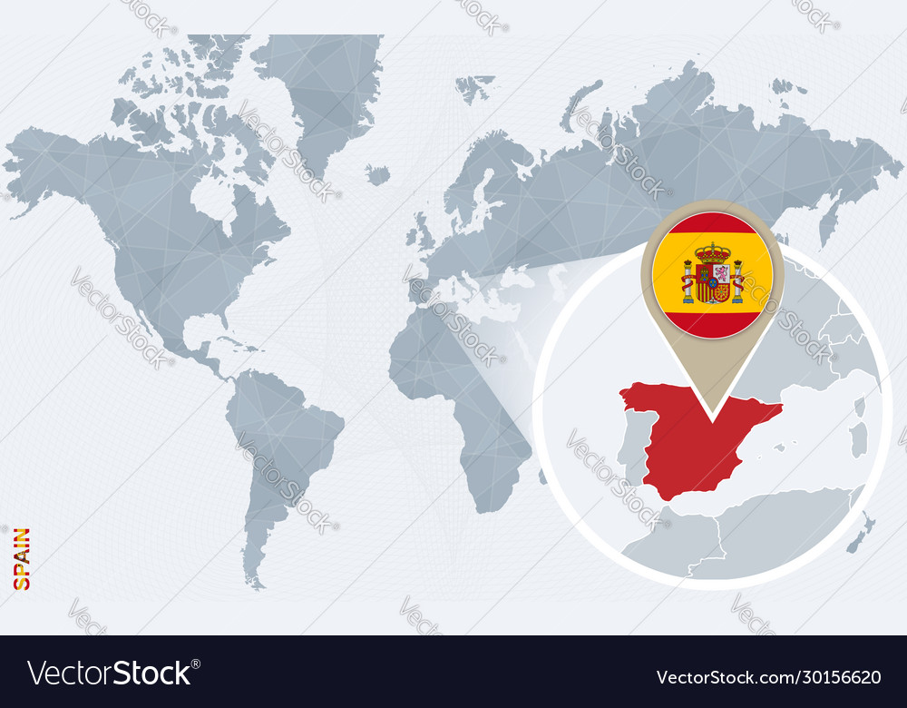 Abstract blue world map with magnified spain vector image Abstract blue world map with magnified spain