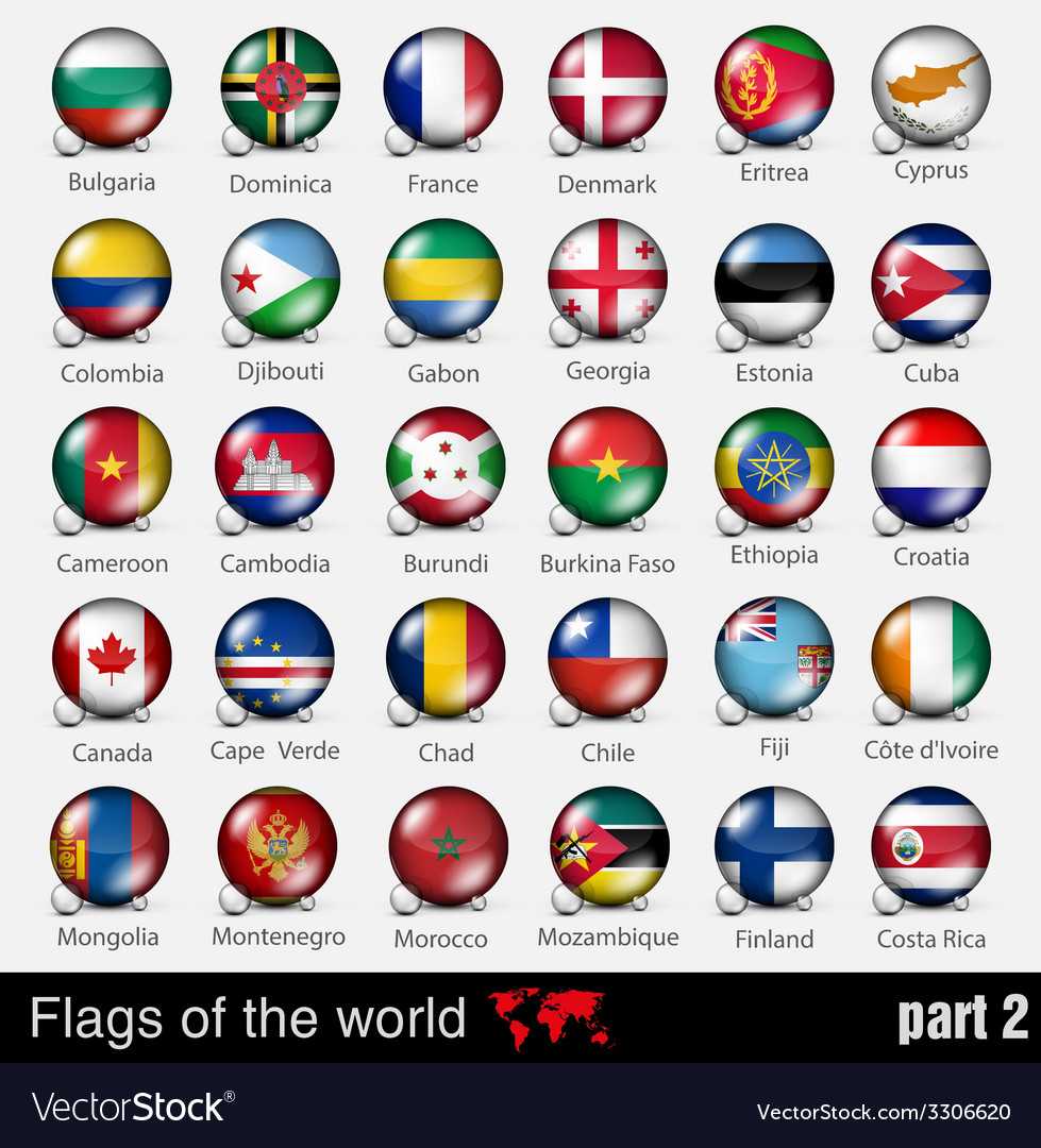 Flags of all countries in the 3d ball Royalty Free Vector