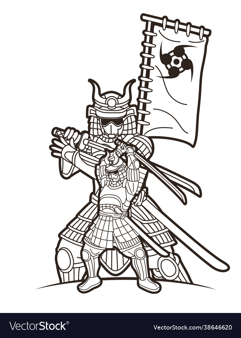 Group samurai warrior ronin with weapon Royalty Free Vector