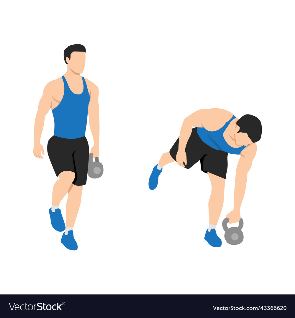 Man doing kettlebell one legged deadlifts exercise