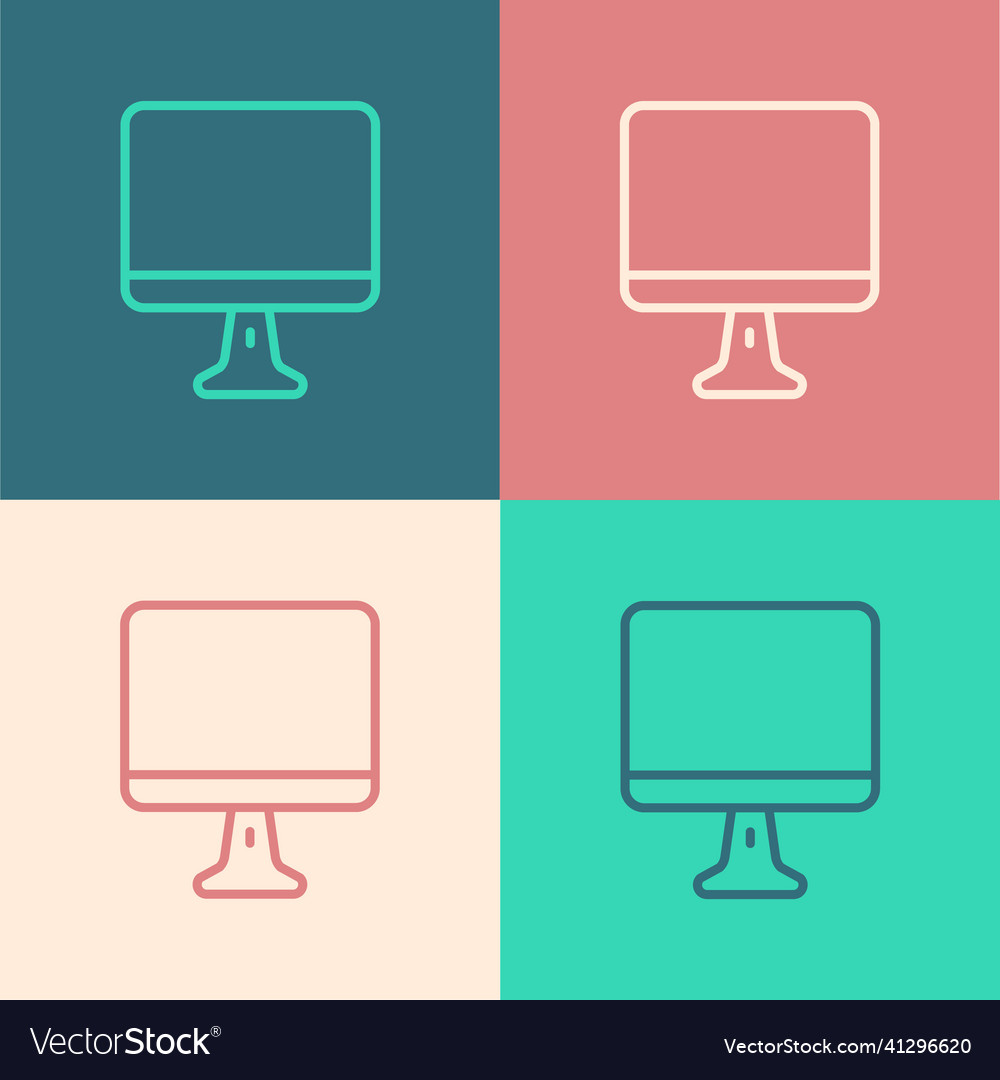 Pop art line computer monitor screen icon isolated