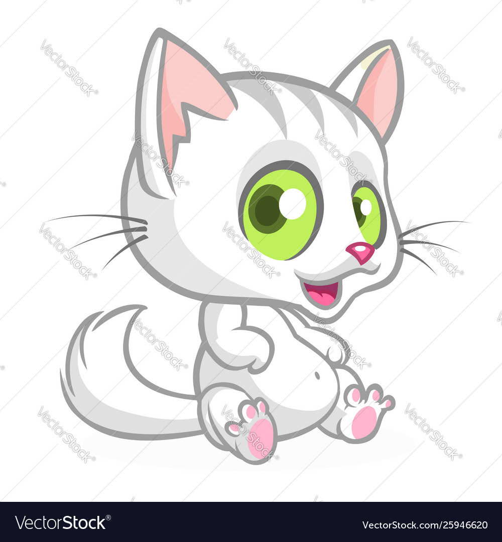 Pretty And Cute White Cat Cartoon Royalty Free Vector Image 9285