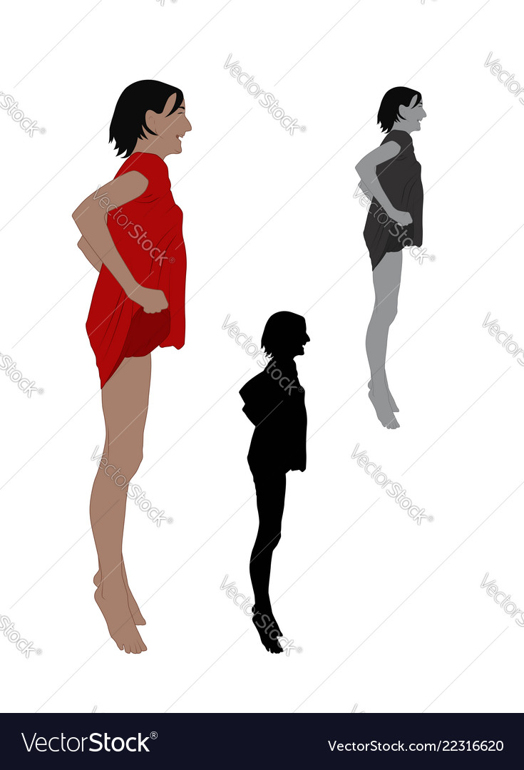 Realistic flat colored of a jumping woman