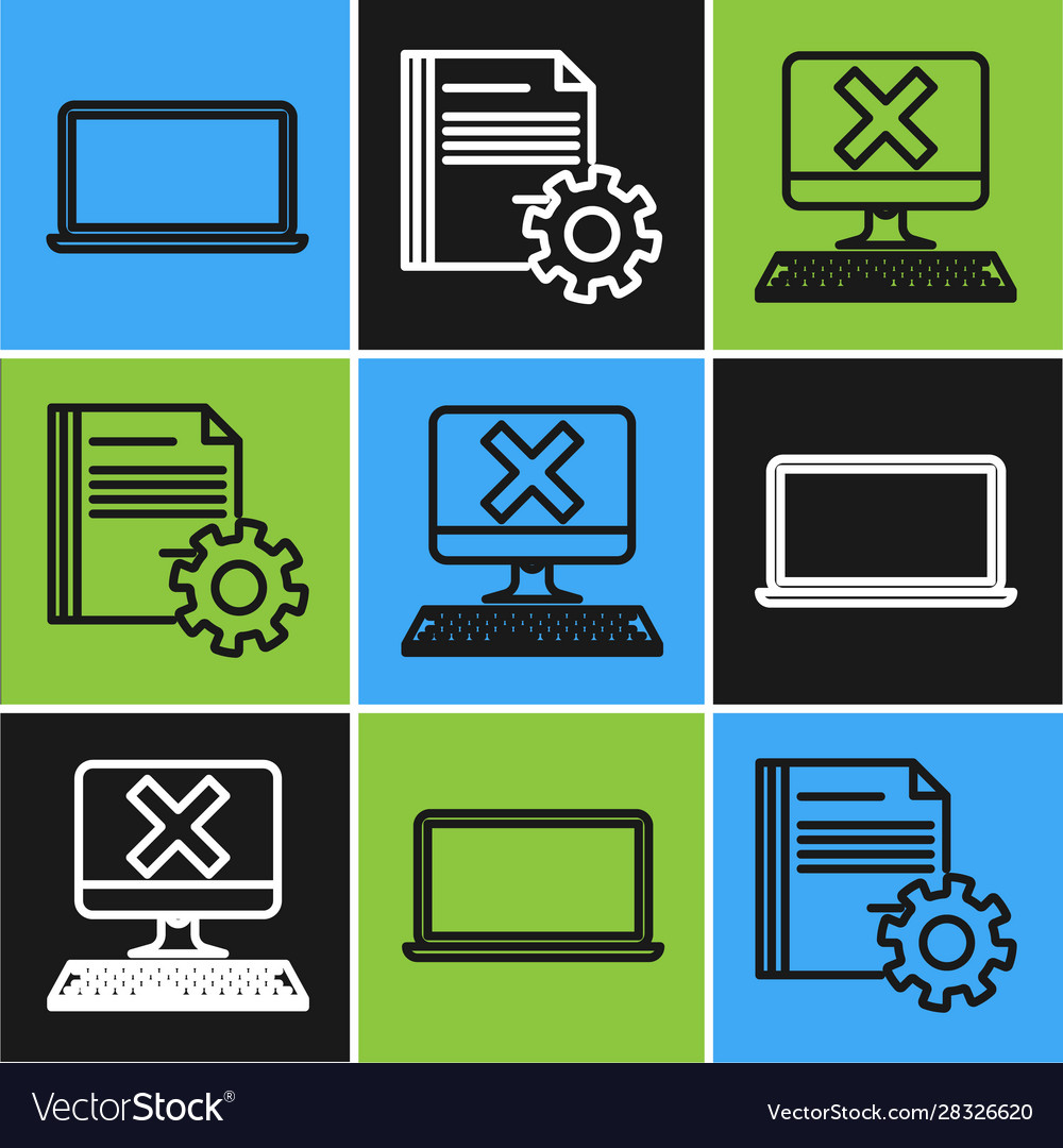 Set line laptop computer with keyboard and x mark vector image Set line laptop computer with keyboard and x mark