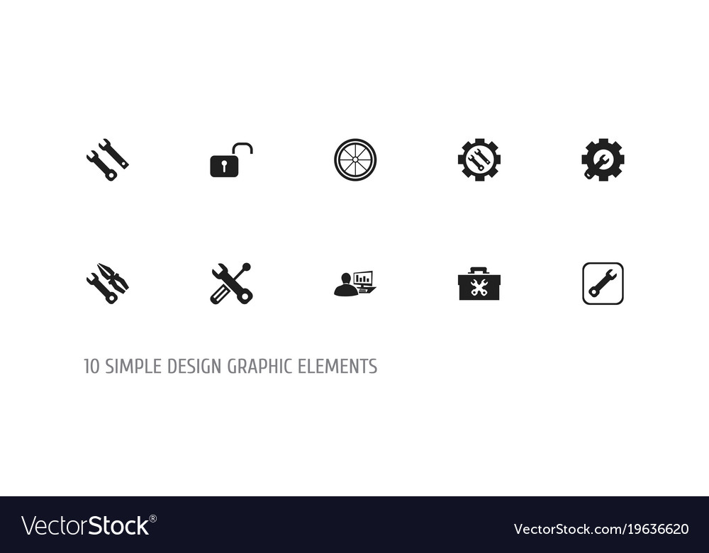 Set of 10 editable tool icons includes symbols
