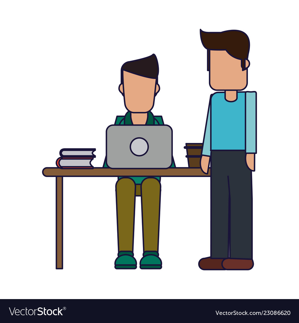 Working with computer avatar vector image Working with computer avatar