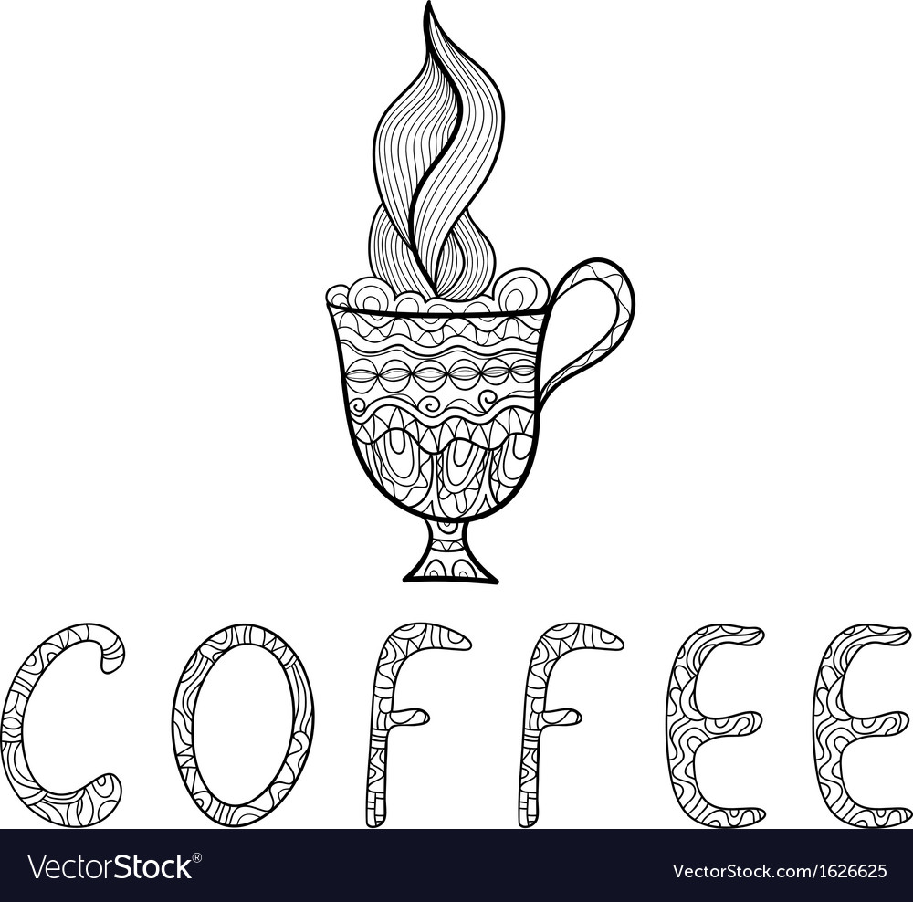 Download Black and white outline doodle coffee cup Vector Image