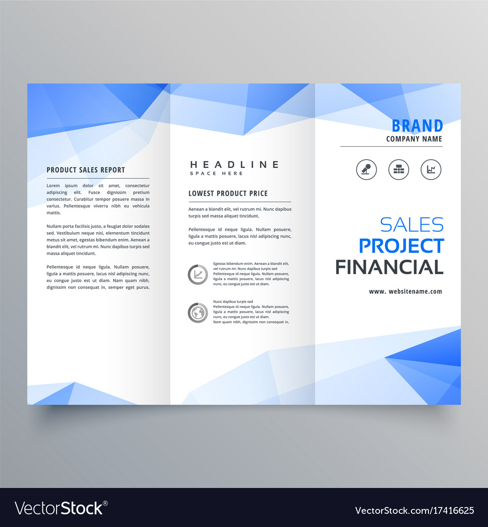 blue triangle shape trifold brochure design vector image