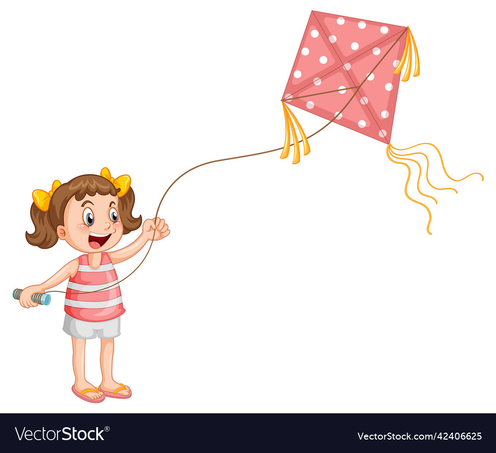 Cartoon girl playing kite Royalty Free Vector Image