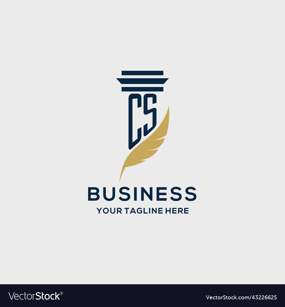 Cs monogram initial logo with pillar and feather