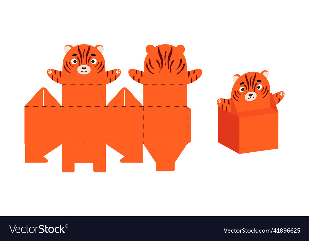 Cute party favor box tiger design for sweets Vector Image