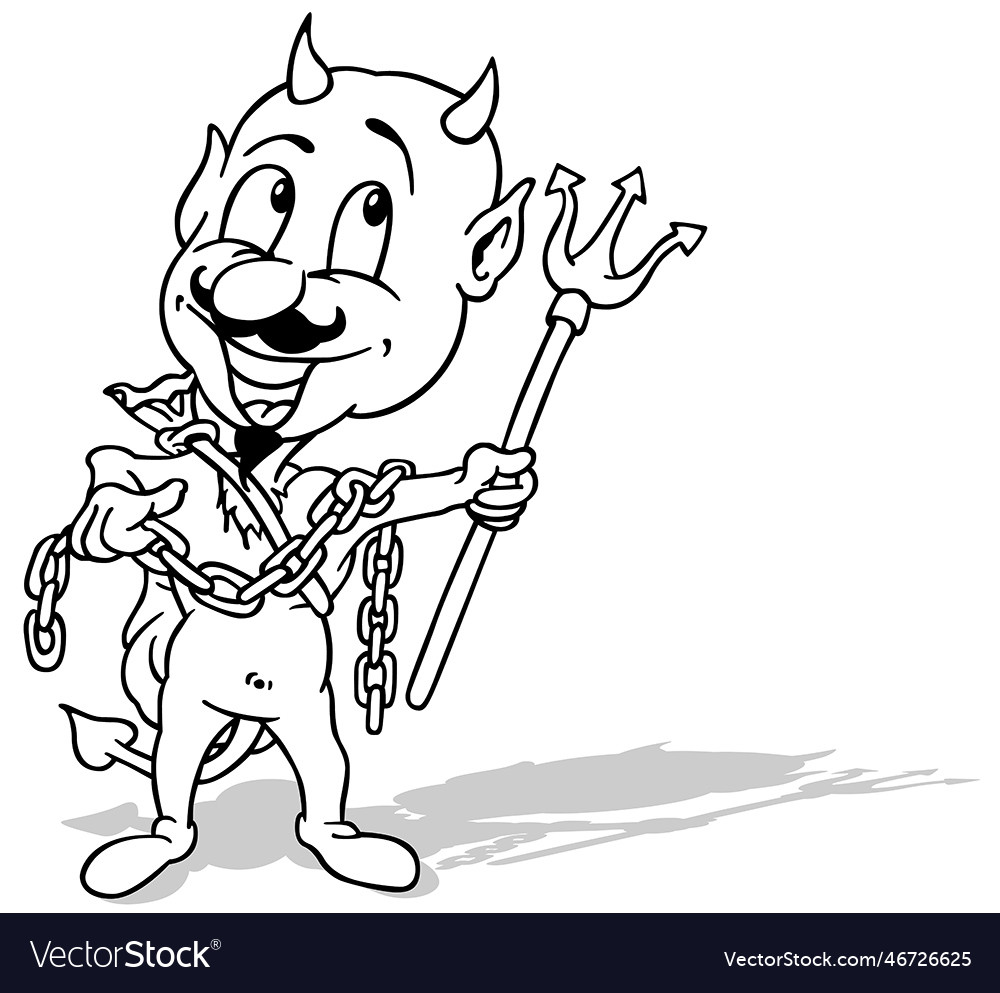 Drawing of a cheerful horned devil Royalty Free Vector Image