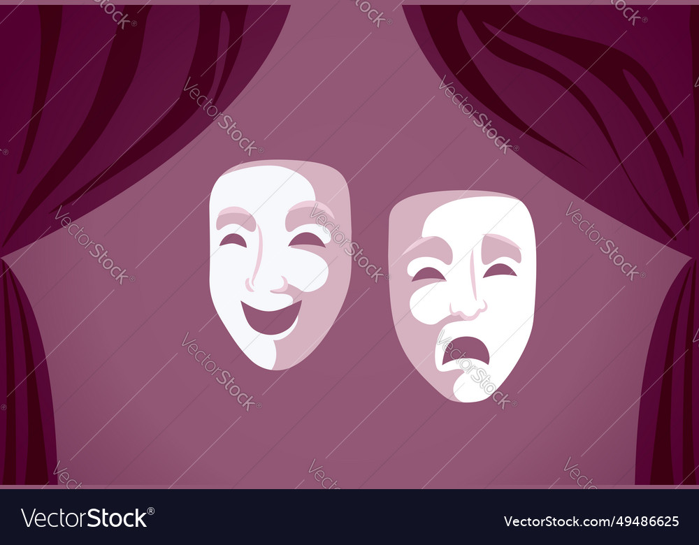 Happy and sad theater masks with emotions