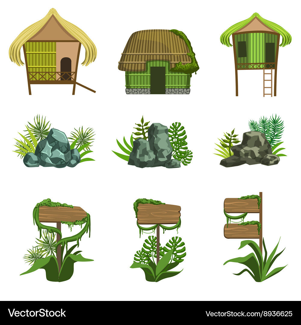 Jungle landscape elements set Royalty Free Vector Image
