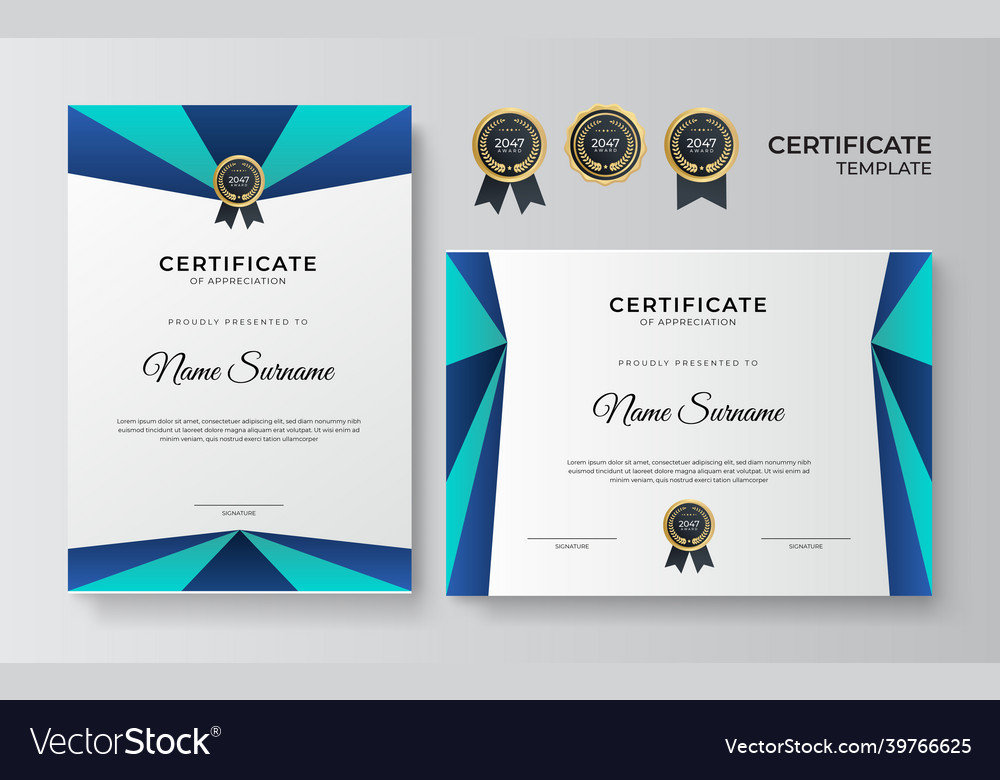 Modern blue certificate template and border Vector Image