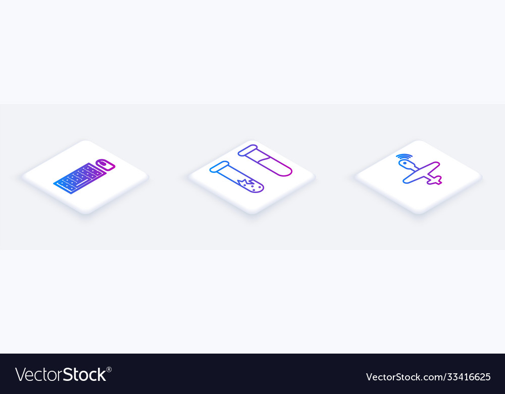 Set isometric line keyboard and mouse test tube vector image Set isometric line keyboard and mouse test tube